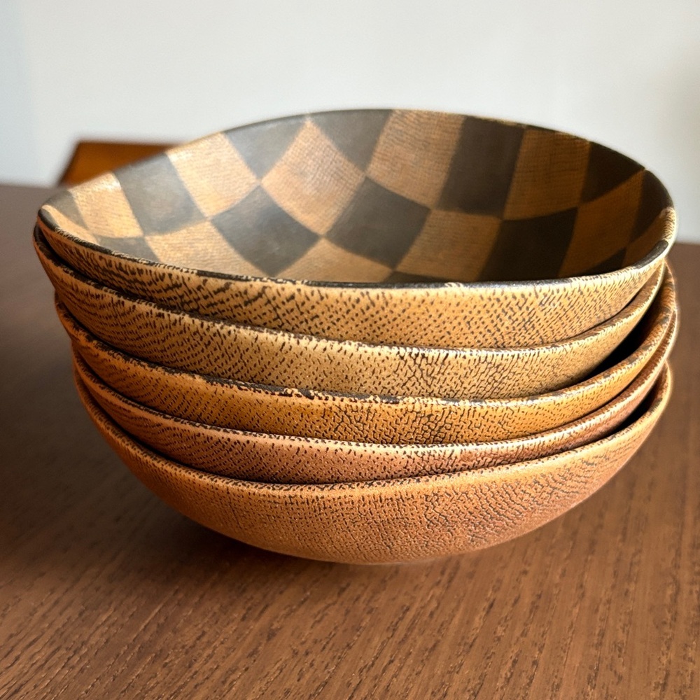 KOTOBUKI - Japanese Handcrafted Checkered Dipping Dim-sum Bowls (set of 5)